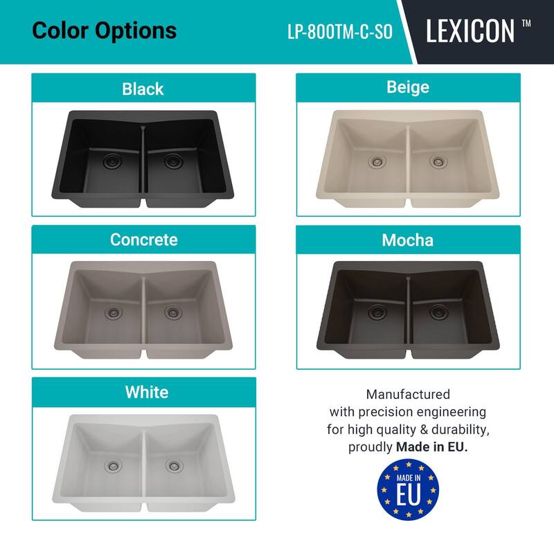 33 Inch Lexicon Platinum Quartz Composite Drop-in Undermount Double Bowl Galaxy Concrete Kitchen Sink LP-800TM-C-SO