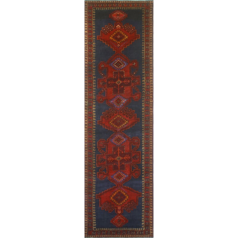 Fine Vintage Distressed Annetta Red/Navy Runner - 3'6" x 12'6"