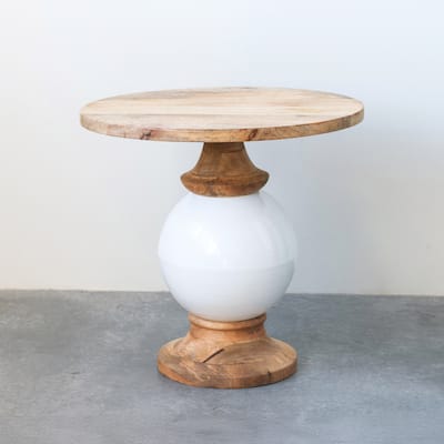 Round Mango Wood and Metal Pedestal Table,