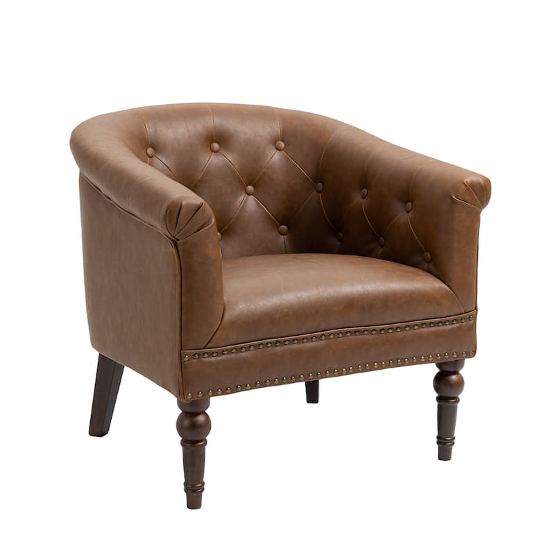 Contemporary PU Leather Tufted Barrel Accent Chair