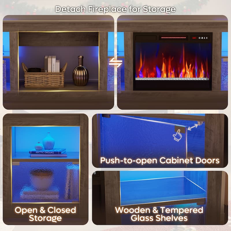 Bestier 63 in. Freestanding Media Console Electric Fireplace TV Stand Fits TV's Up to 70 in. with Cabinet - 62 inches