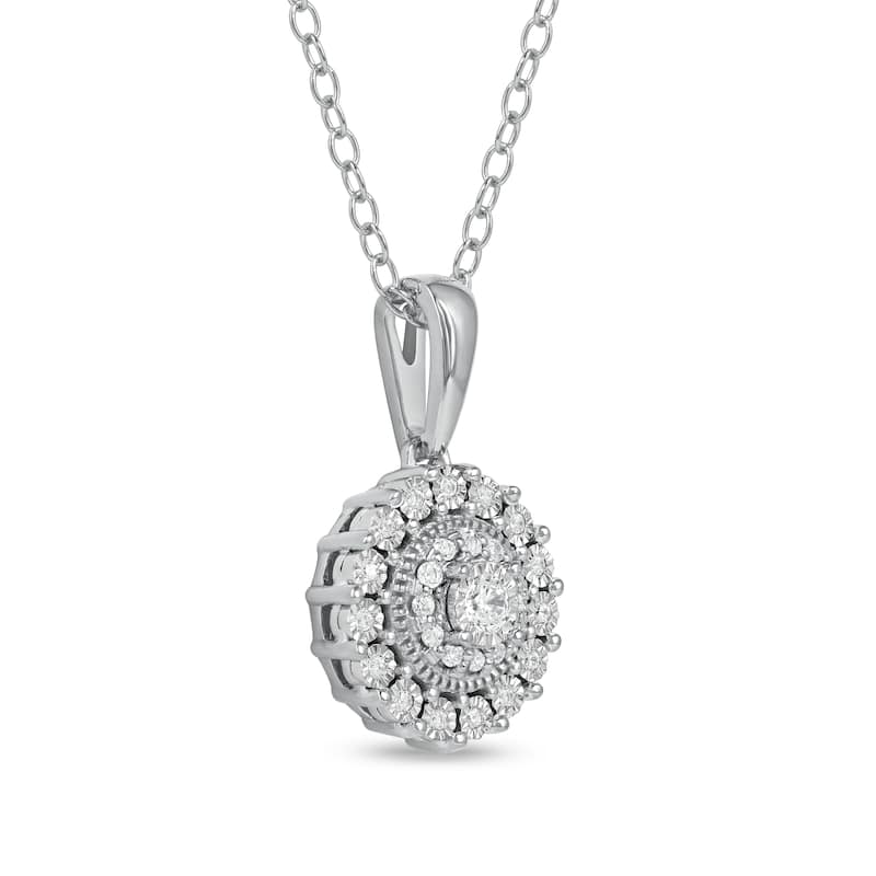 1/6ct Diamond Miracle Plate Floral Halo Pendant Necklace in Silver for Women - White