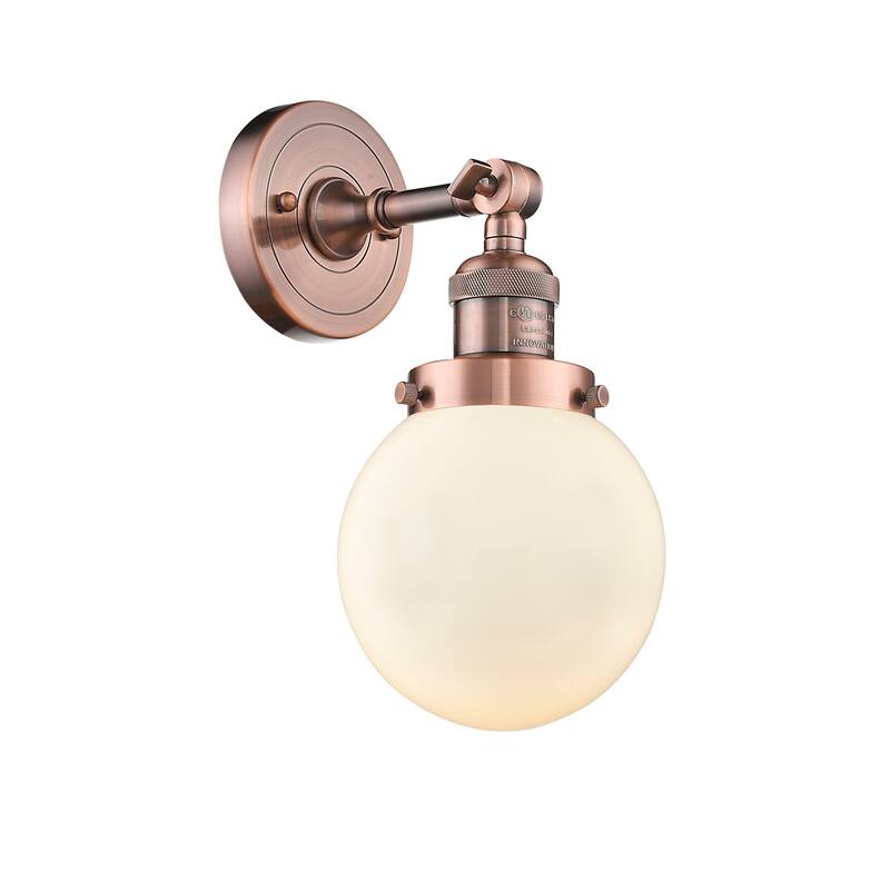 Innovations Lighting Beacon Single Light 12" Tall Bathroom Sconce with - Antique Copper / Matte White Cased