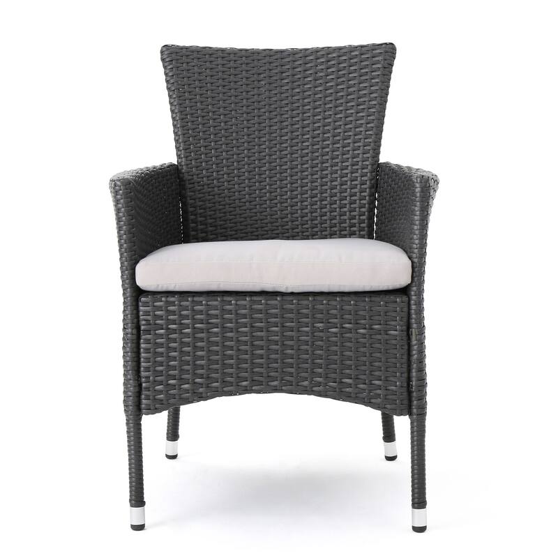 Gray/Beige Rattan Upholstered Metal Frame Dining Chair, Set of 2, Sturdy Dining Chair for Dining Rooms - 22.75