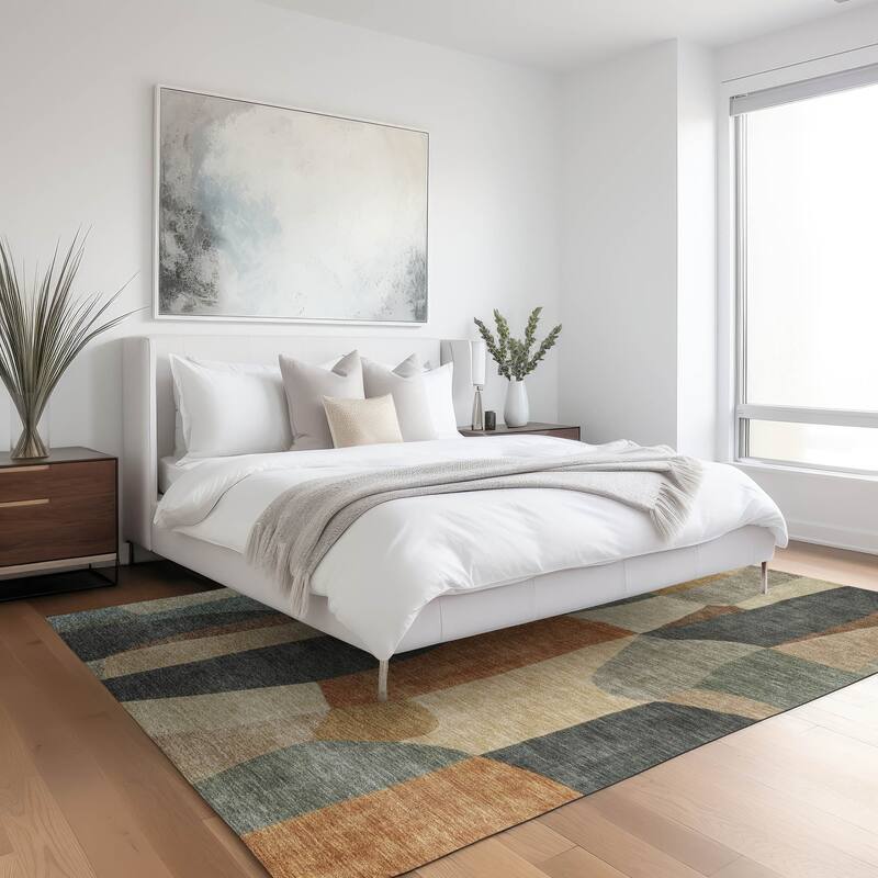 Machine Washable Indoor/ Outdoor Contemporary Layers Chantille Rug