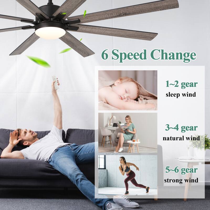 Cusp Barn 72 Inch Farmhouse Indoor Walnut Wood Reversible 8-Blade Quiet DC Motor LED Ceiling Fan with Lights and Remote