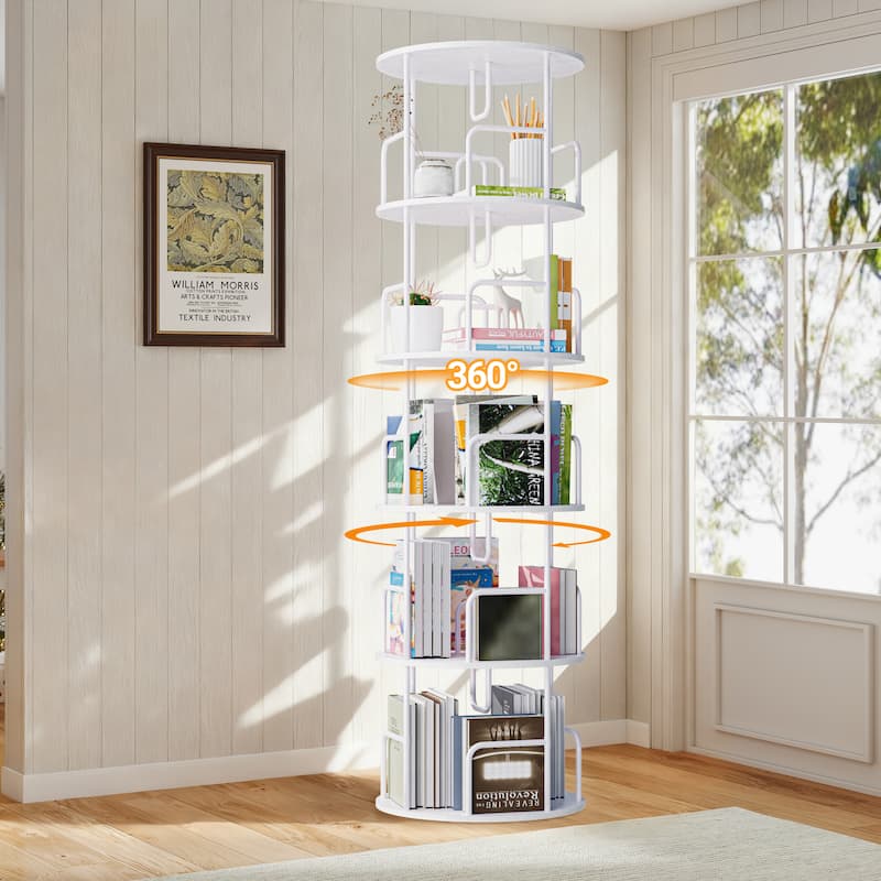 Rotating Bookshelf Tower 5 Tier, Spinning Bookcase, Vertical Turning Round storage Bookshelf