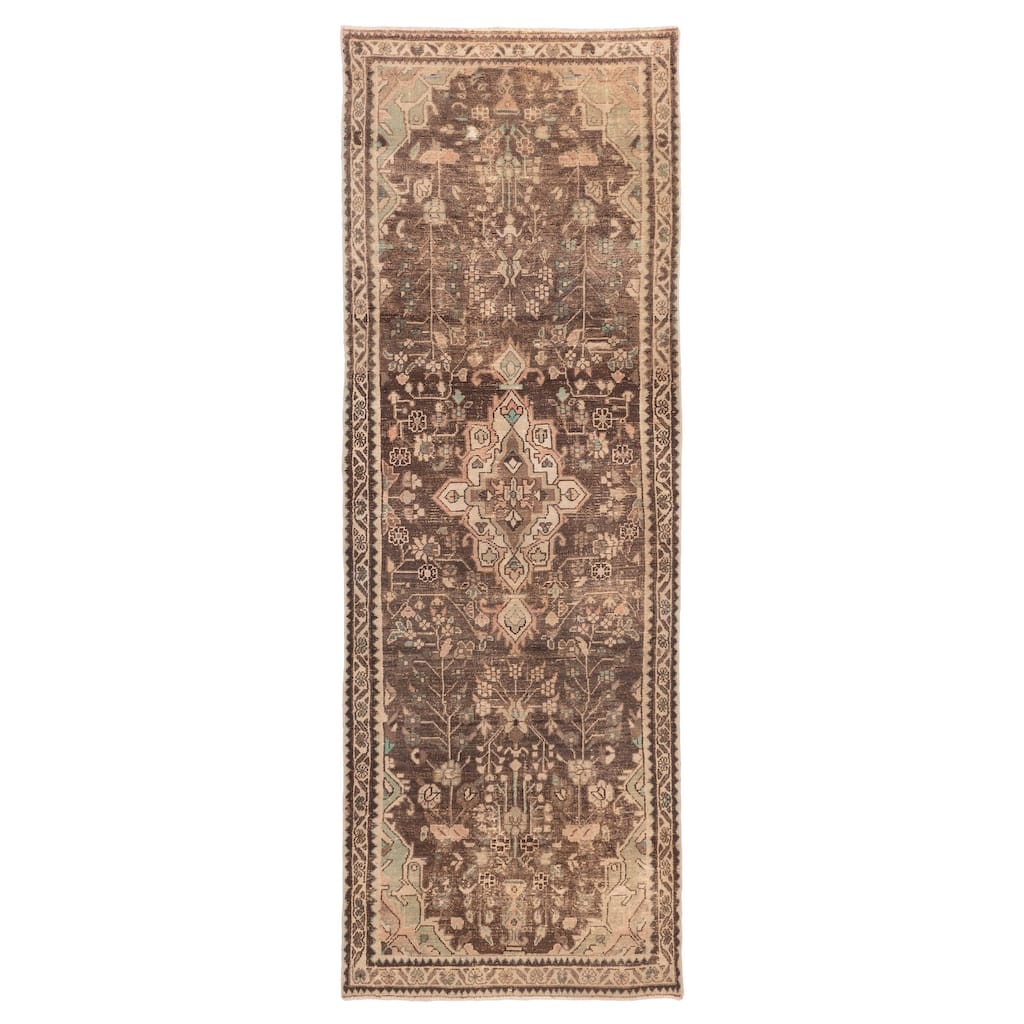 ECARPETGALLERY Hand-knotted Antalya Vintage Brown Wool Rug - 3'5 x 10'7