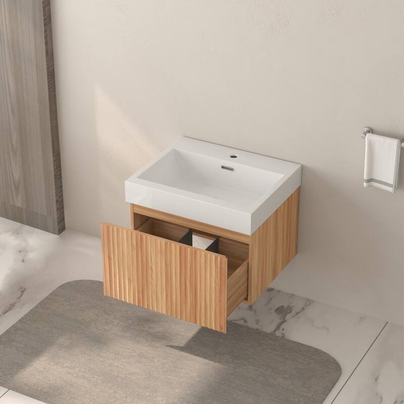 24" Bathroom Vanity with Sink,Wall Mounted Floating Bathroom Cabinet with Integrated Basin Plywood Finish Modern Design