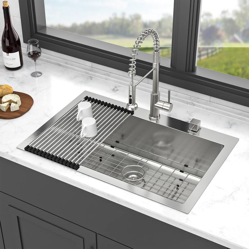 Drop-In 16 Gauge Single Bowl Stainless Steel Kitchen Sink in Brushed Nickel