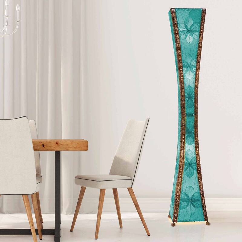 Eangee Handmade Hourglass Giant Floor Lamp, Jackfruit Leaves Shade, 13 x 13 x 72 in.