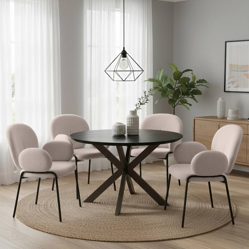 Celestial Modern Boucle Upholstered Accent Dining Chair with Black Iron Legs and Plush Seating for Living/Dining Room (Set of 2)