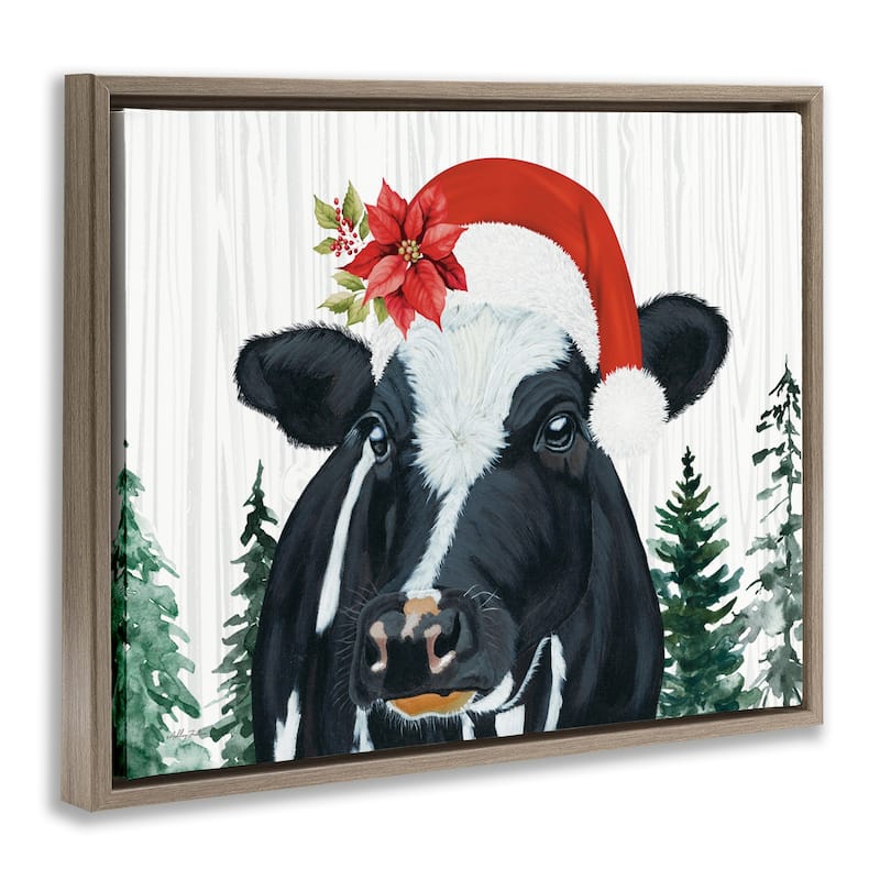 Stupell Christmas Hat Cow Portrait Framed Floater Canvas Wall Art Design By Ashley Justice