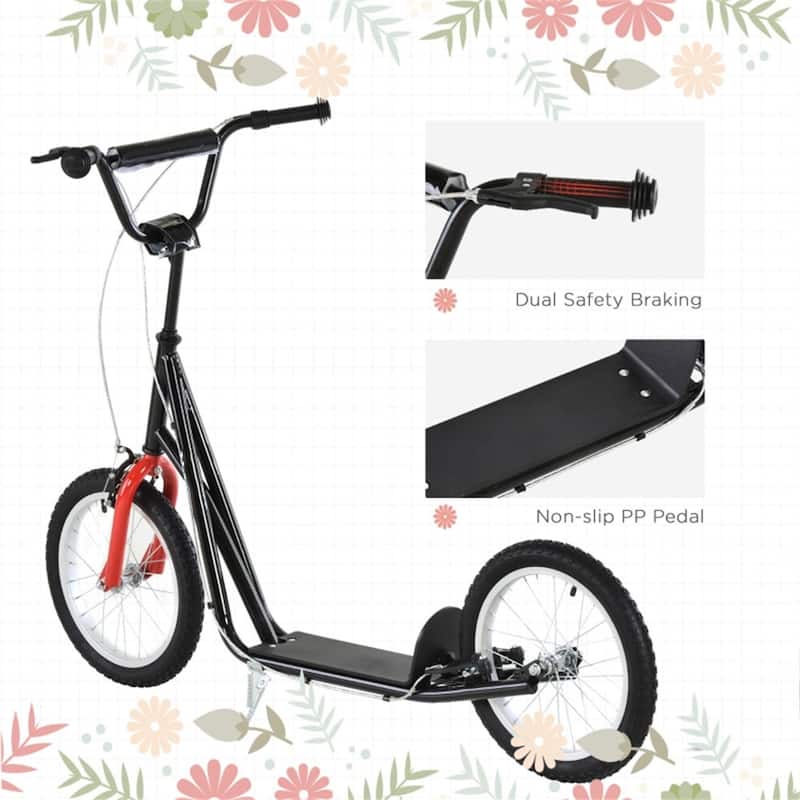 Children’s Ride-On Scooter with Soft Grip Handlebar and Anti-Slip Foot Deck for Outdoor Use - 54.75"L x 22.75"W x 35.5"-37.75"H