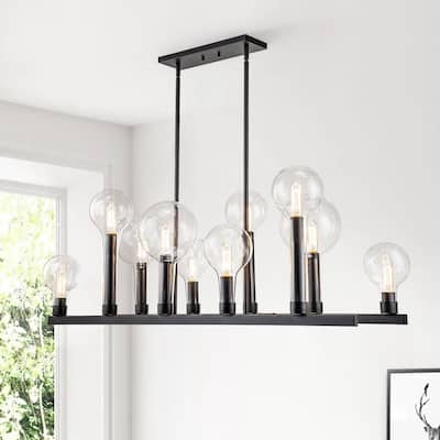Industrial Black 10-Light Clear Glass Bubble Island Chandelier 48in