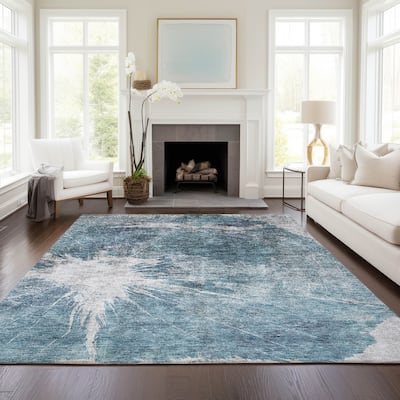 Machine Washable Indoor/ Outdoor Chantille Modern Tree Grain Rug