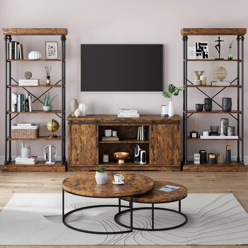Bookshelf Industrial Bookcase Wooden Storage Open Rack Shelf with Metal Frame