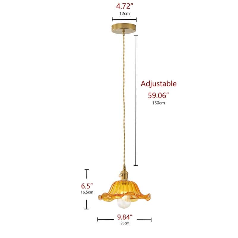 Modern 1Light Pendant with Amber Glass Shade and Brass Finish