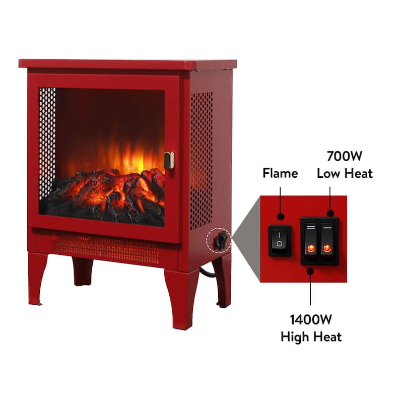 17 inch Freestanding Electric Fireplace Stove heater with 3D Flame effect,Classic Red