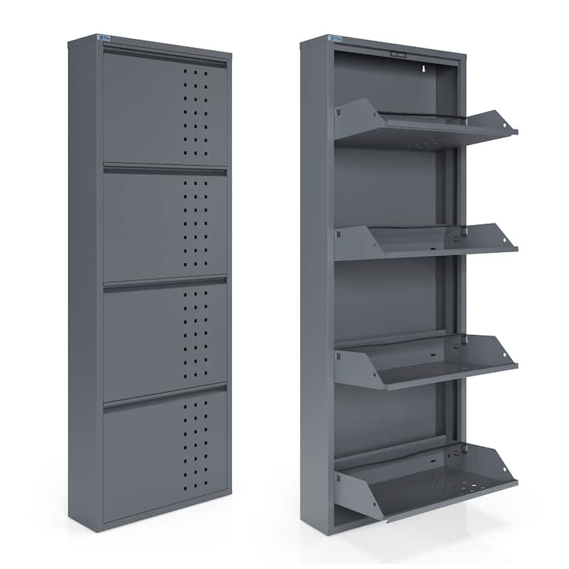 Antibacterial 4 Tier metal shoe cabinet front holes