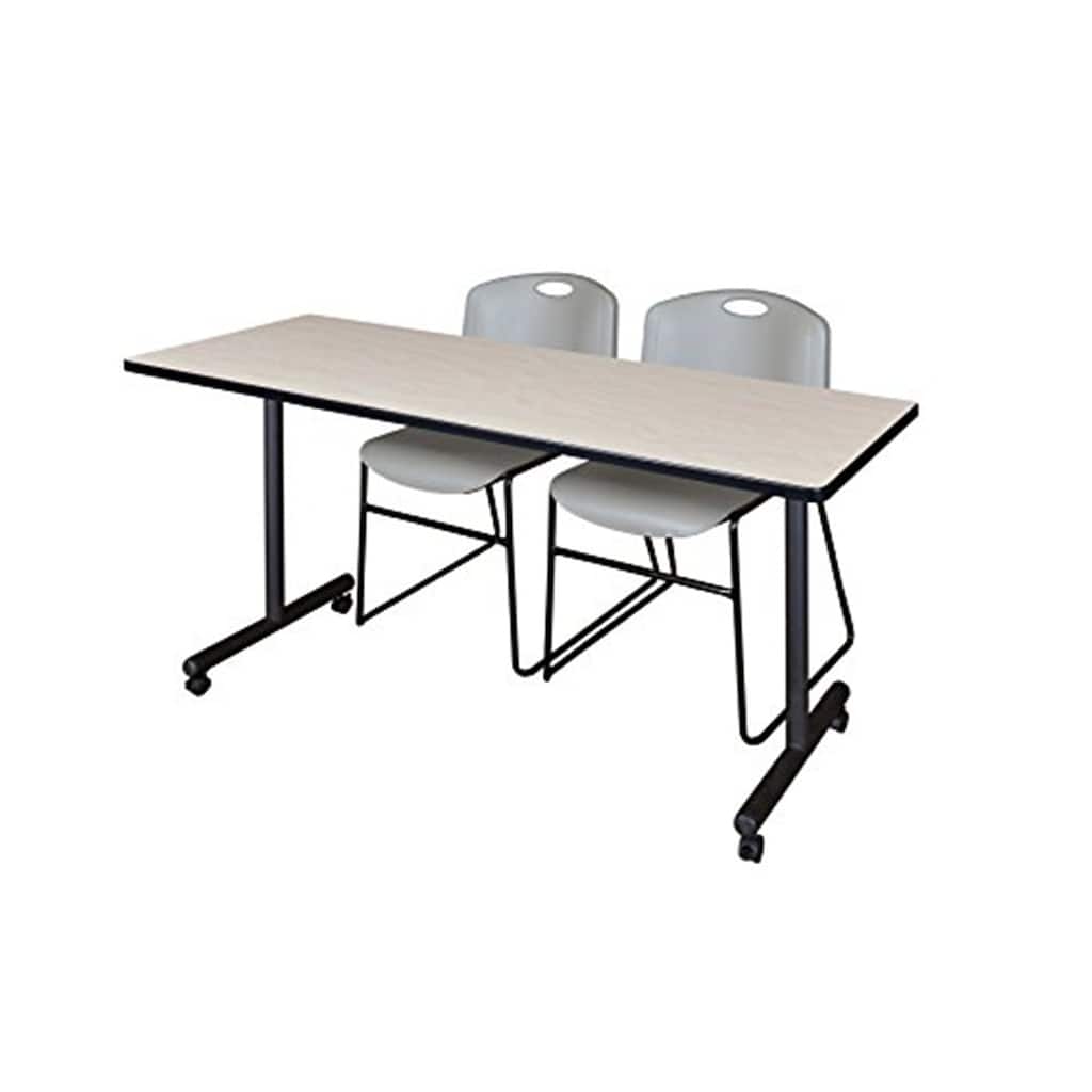 60" x 24" Mobile Training Table- Maple & 2 Stack Chairs- Grey