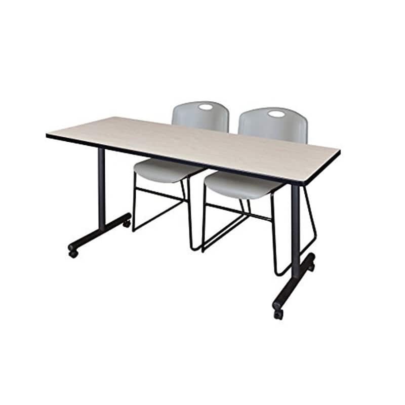 66" x 24" Mobile Training Table- Maple & 2 Stack Chairs- Grey