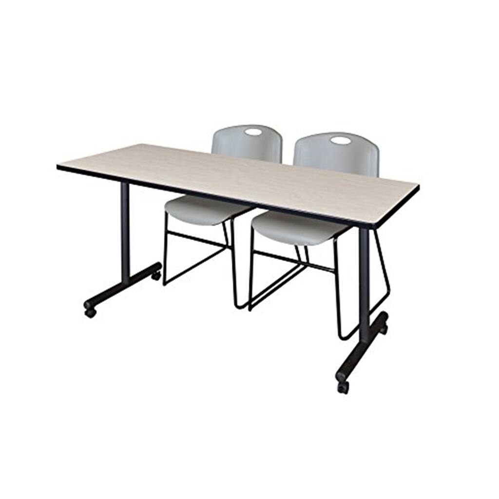 66" x 24" Mobile Training Table- Maple & 2 Stack Chairs- Grey