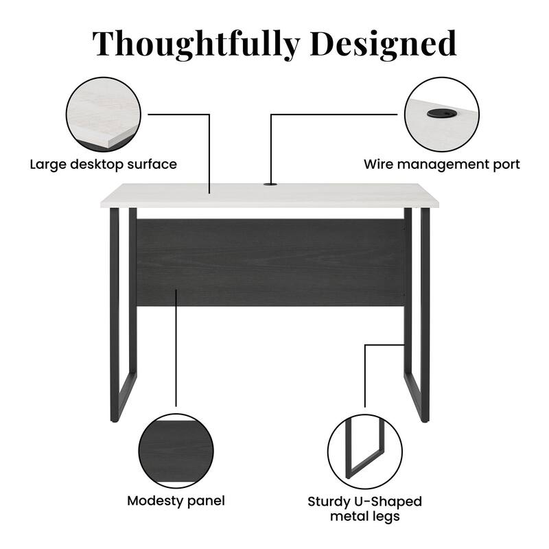 Roomfitters Sorina Writing Desk with U-Shaped Metal Legs and Two-Tone Finish, White and Light Oak