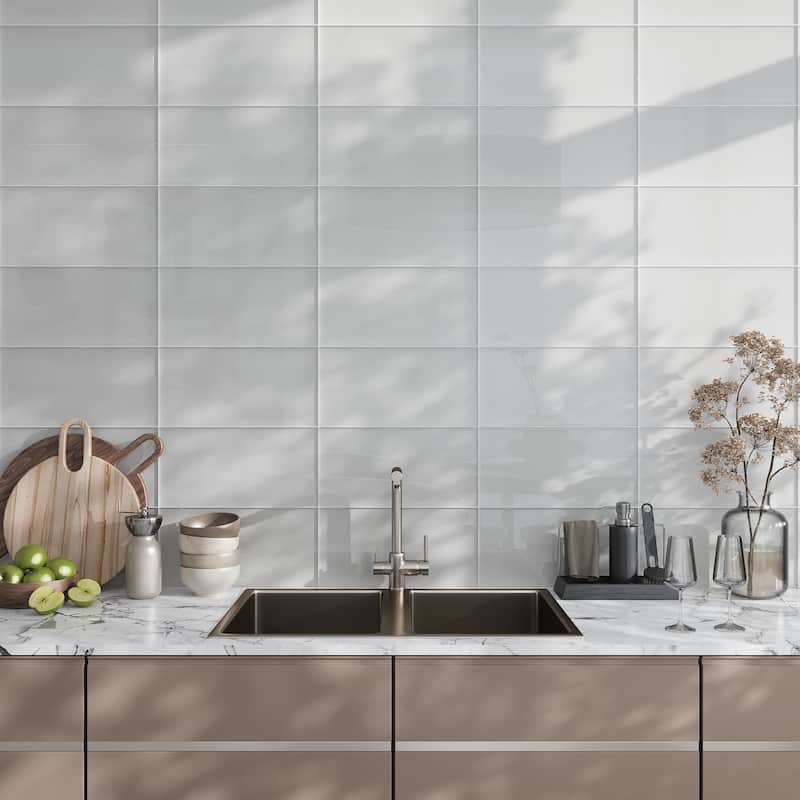 Apollo tile 8" x 16" Colorway Glossy Warm Greige Glass Tile (13.33 sq ft/case) - 15 Pack