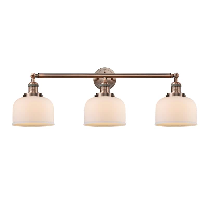 Innovations Lighting Large Bell 3 Light 32" Wide Bathroom Vanity Light - Antique Copper / Matte White Cased