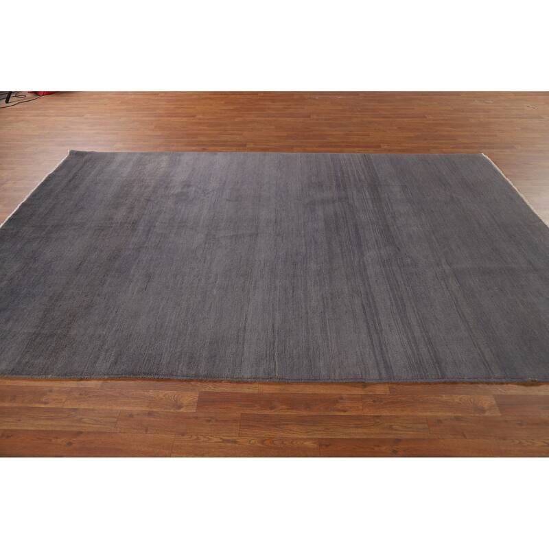 Modern Gray Blue Gabbeh Area Rug Handmade Wool Carpet - 6'7" x 9'8"