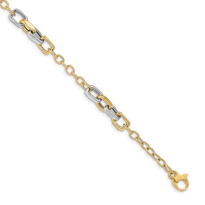 14k Two-tone 6mm Polished Link Bracelet, 7.5"