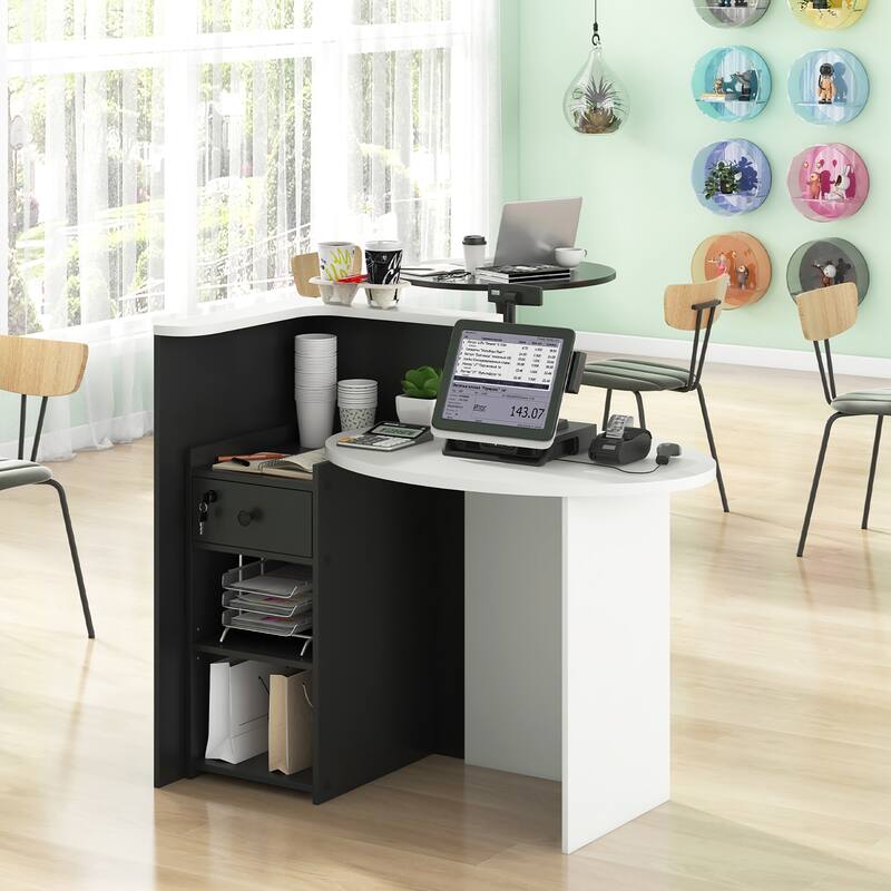 Gymax Front Reception Counter Desk Checkout Office Desk w/ Open Shelf