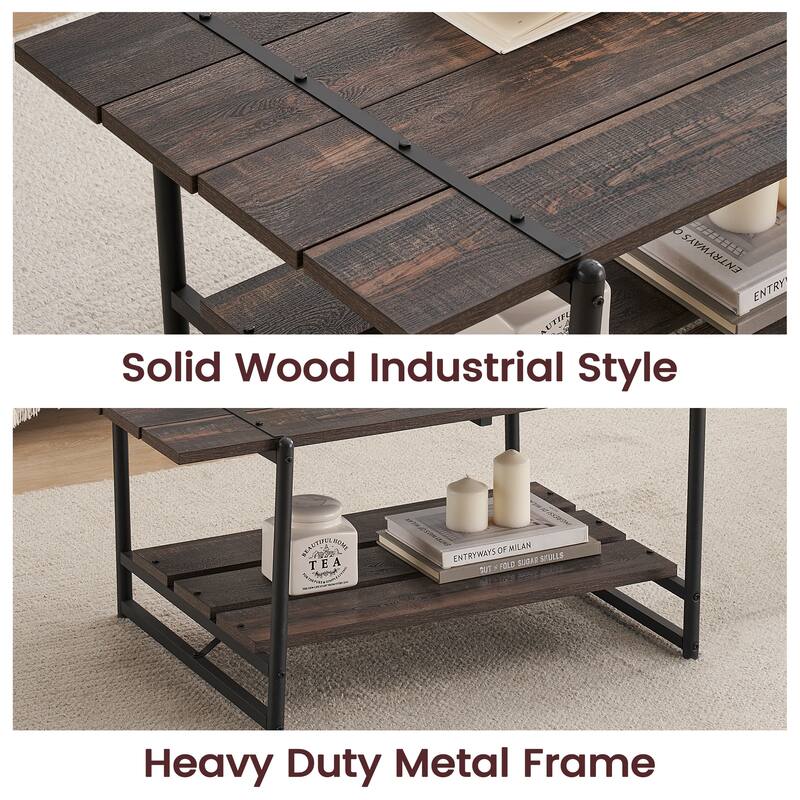 2-Tier Farmhouse 41'' Large Gray Wood Coffee Table
