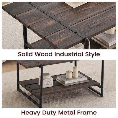 2-Tier Farmhouse 41'' Large Gray Wood Coffee Table