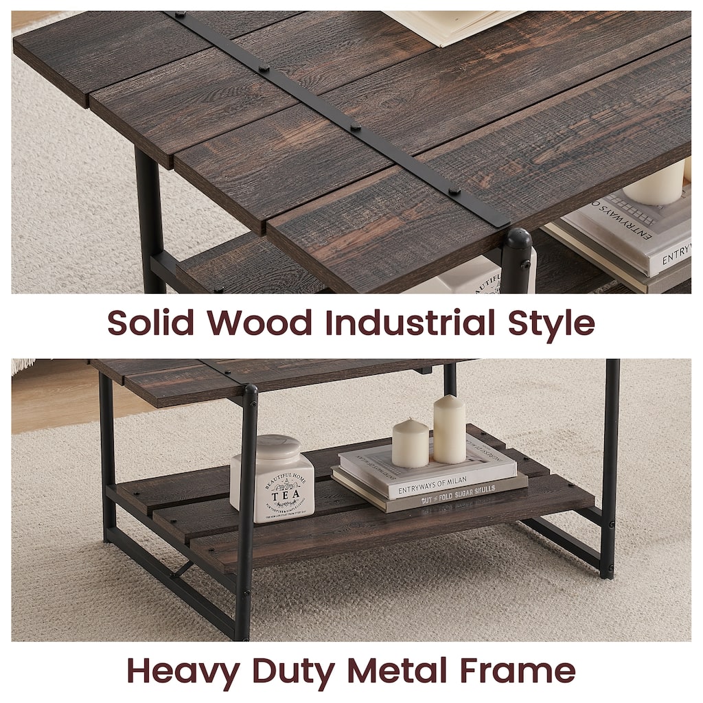 2-Tier Farmhouse 41'' Large Gray Wood Coffee Table
