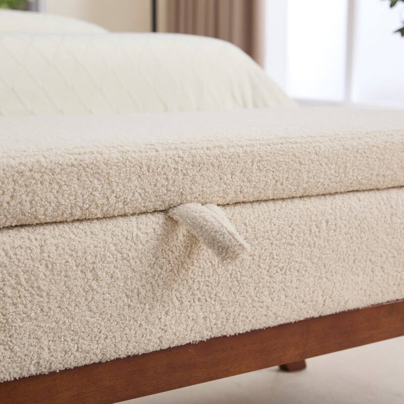 Teddy wool fabric, solid wood feet for solid weighing, and bed end stool with storage function
