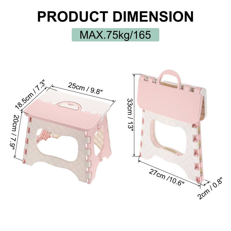 8" Folding Step Stool for Bathroom 165 lbs Capacity Indoors/Outdoors - 9.8 x 7.3 x 7.9inch - Pink