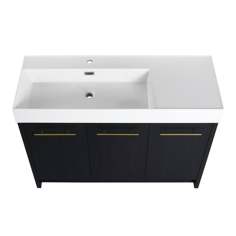 24" Bathroom Vanity with Resin Sink, Soft Close Hinges, Adjustable Storage, Black Chestnut Color, Freestanding Cabinet