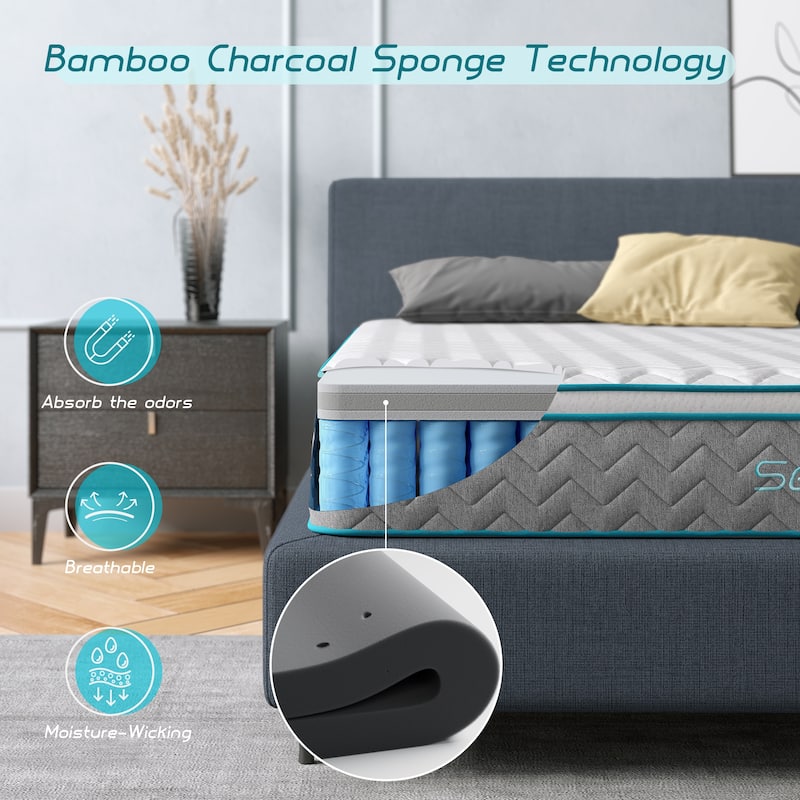 Serweet 12 Inch Bamboo Charcoal Memory Foam Hybrid Mattress
