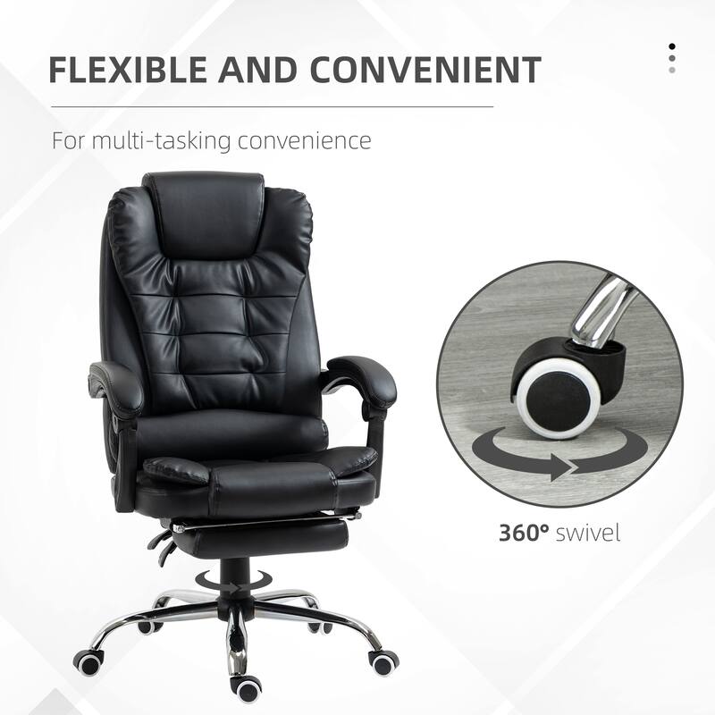 Black Rolling Chair Ergonomic Chair with Footrest, Leather Computer Chair Gaming Chair Office Chair with Lumbar Support