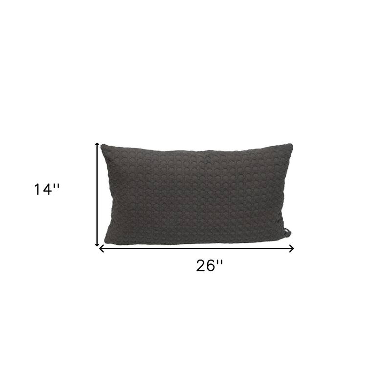 14" X 26" Dark Gray Cotton Lumbar Throw Pillow with Texture