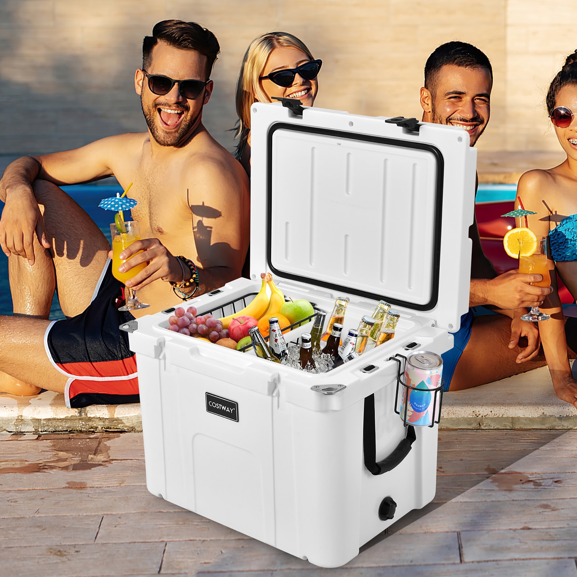 Costway 55 Quart Cooler Portable Ice Chest w/ Cutting Board Basket