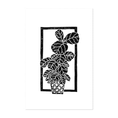 Fiddle Leaf Fig Woodblock Black White Nature Art Print/Poster - Bed