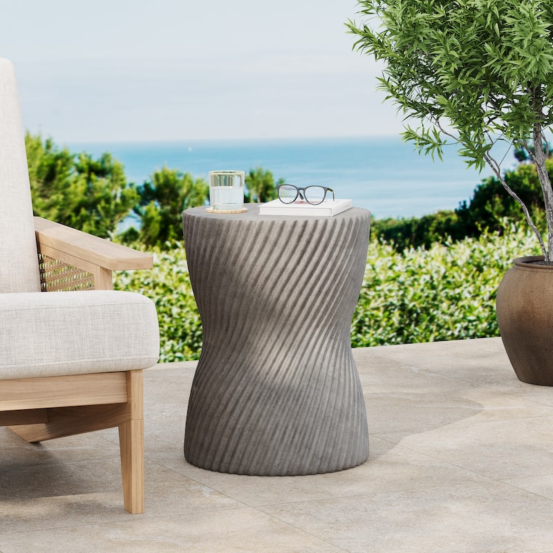 Christopher Knight Home - 13.75" Contemporary MGO Concrete Accent Side Table, Spiral Hourglass Design - Grey - Grey