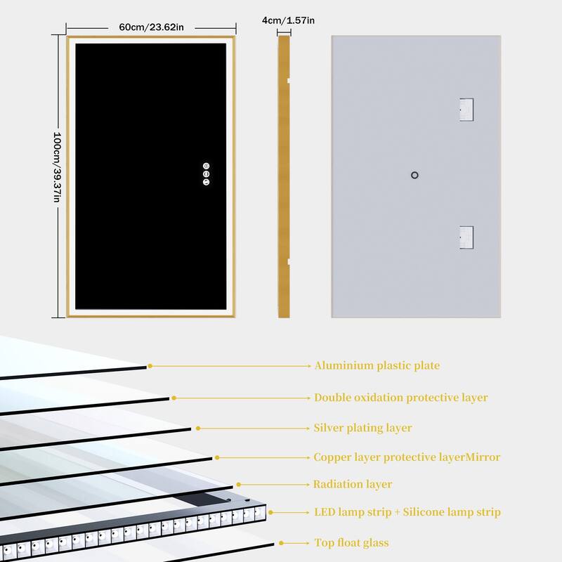 Gold Aluminium Alloy Frame Illuminated LED Bathroom Mirror