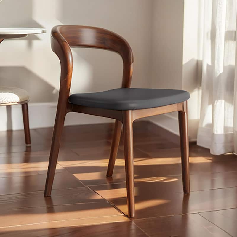 Premium Solid Wood Dining Chairs - Set Of 2 Mid-Century Modern Kitchen Chairs With Black Cushions - Black + Dark Walnut