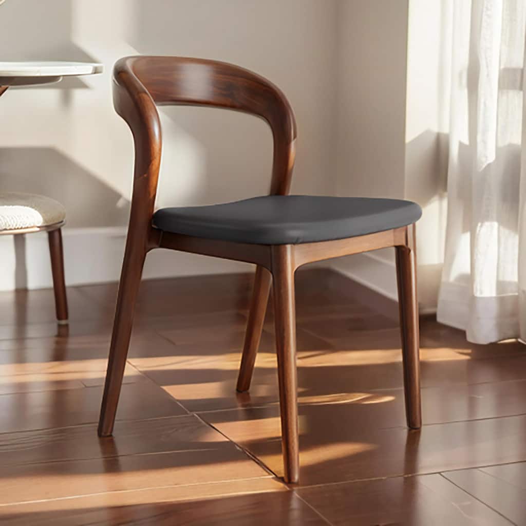 Premium Solid Wood Dining Chairs - Set Of 2 Mid-Century Modern Kitchen Chairs With Black Cushions