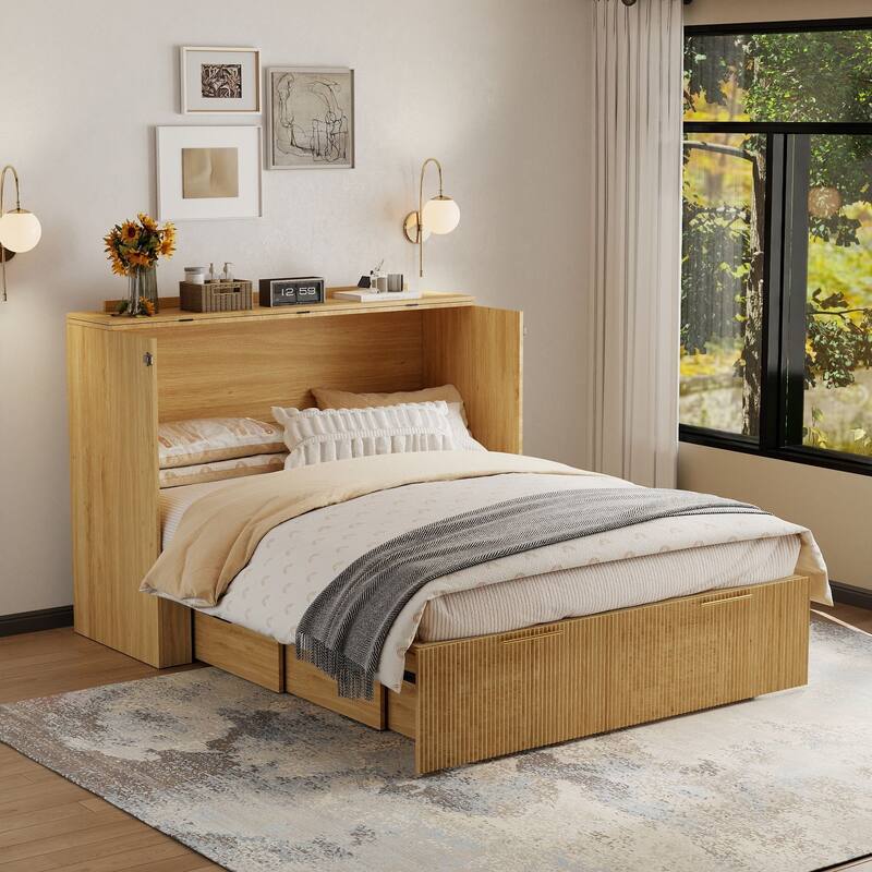 Full Size Murphy Bed with USB Port and a Large Drawer