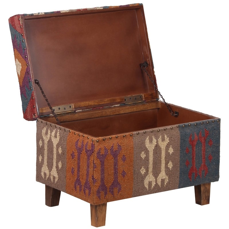 HERAT ORIENTAL Handmade Kilim Upholstered Wooden Storage Stool